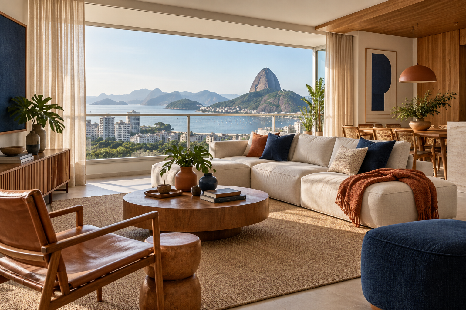 Sala de estar contemporânea em apartamento